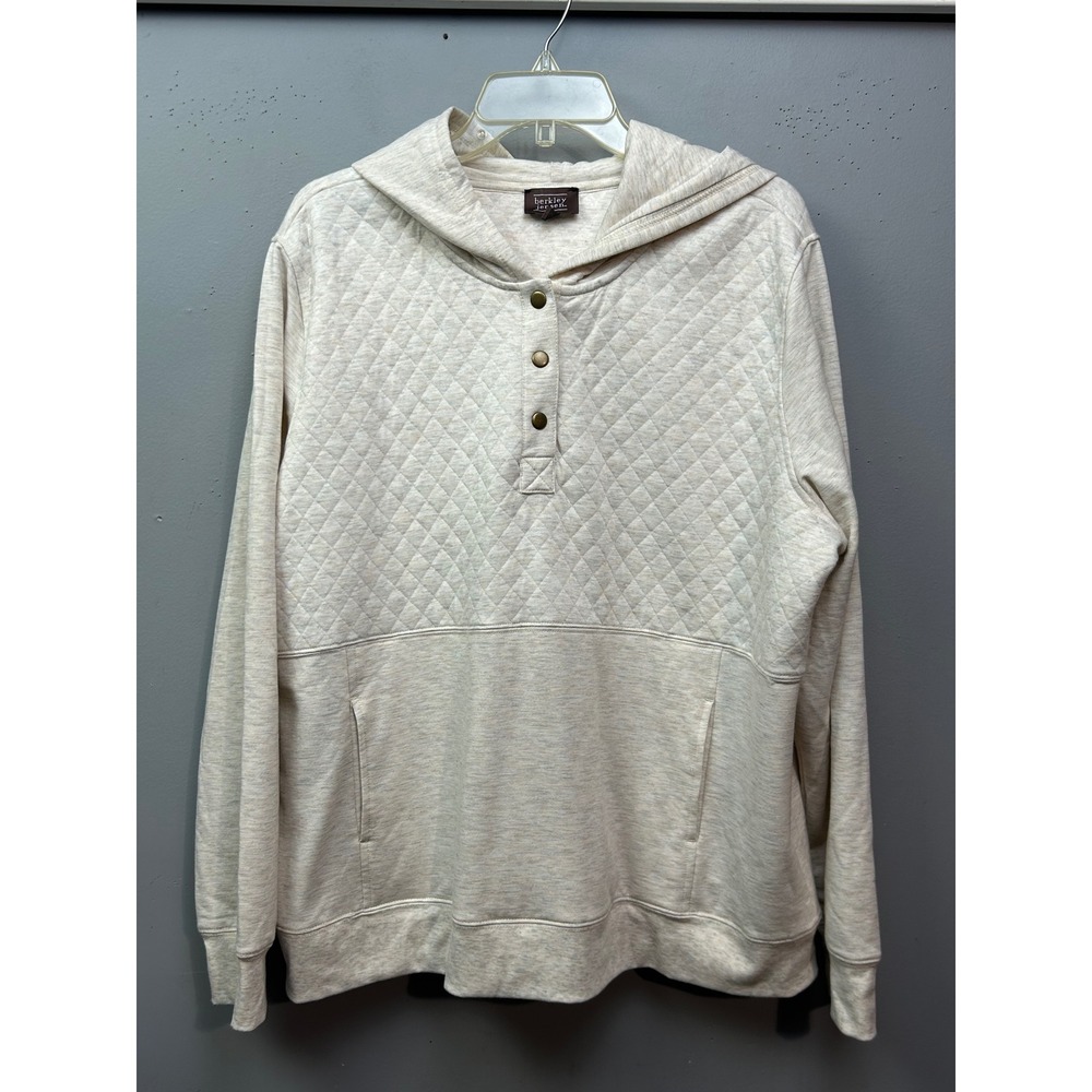 Berkley Jensen Hoodie Women XXL Cream Quilted Snap Henley Pullover Sweatshirt